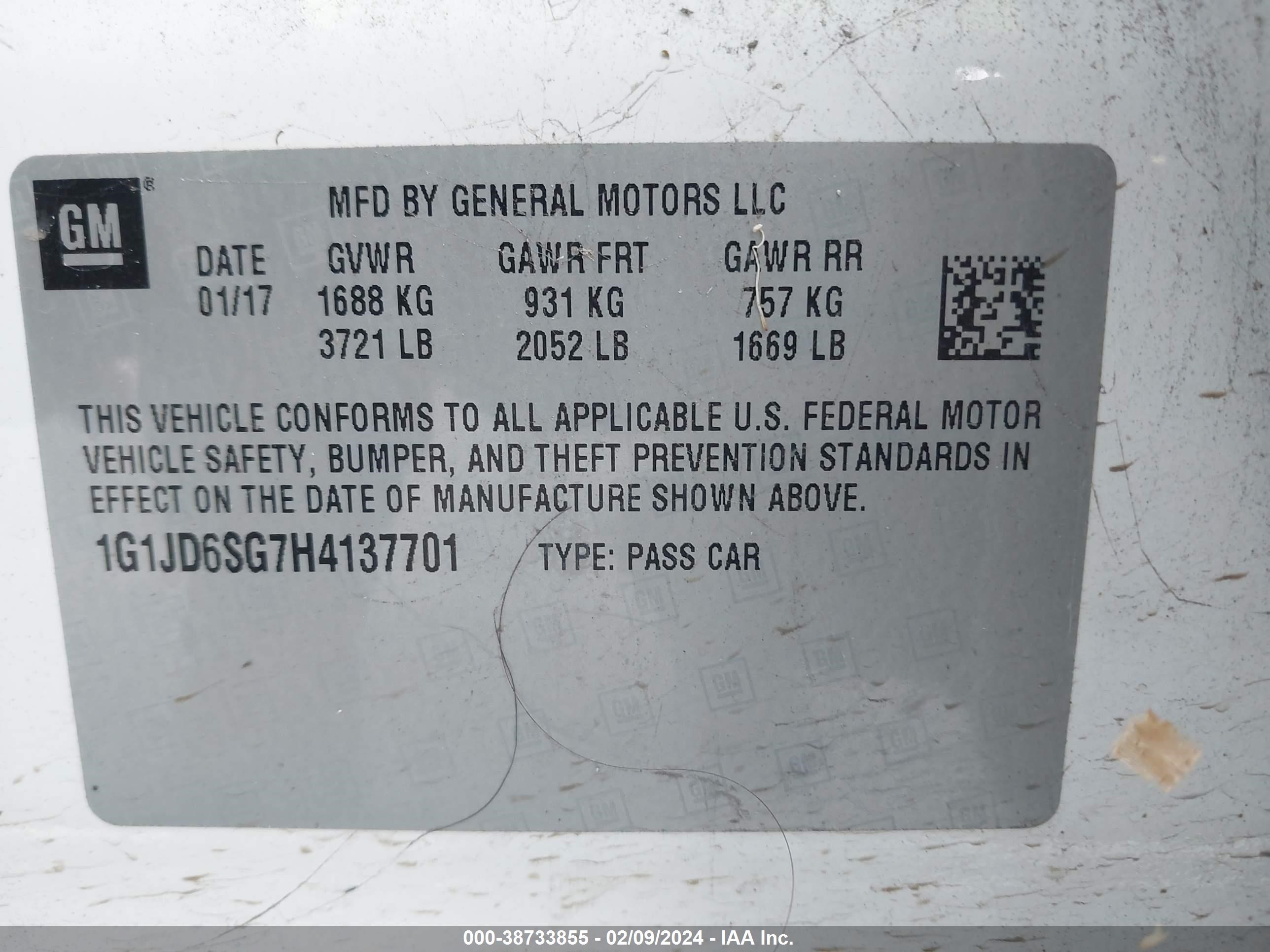 Photo 8 VIN: 1G1JD6SG7H4137701 - CHEVROLET SONIC 