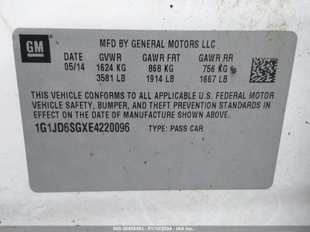 Photo 8 VIN: 1G1JD6SGXE4220096 - CHEVROLET SONIC 