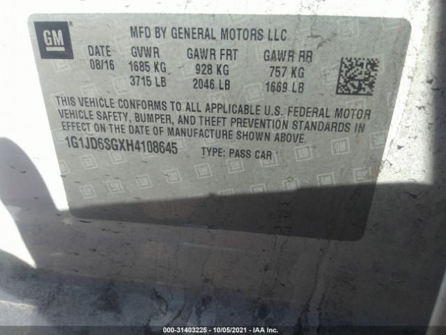 Photo 8 VIN: 1G1JD6SGXH4108645 - CHEVROLET SONIC 