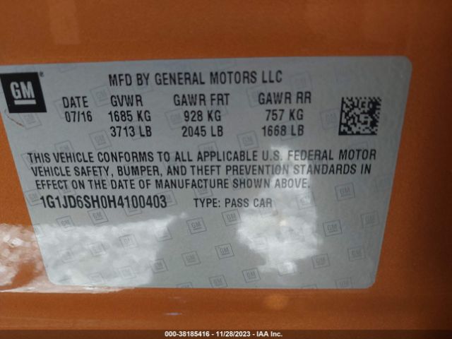 Photo 8 VIN: 1G1JD6SH0H4100403 - CHEVROLET SONIC 