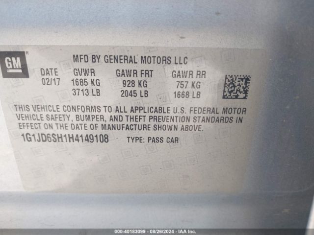 Photo 8 VIN: 1G1JD6SH1H4149108 - CHEVROLET SONIC 