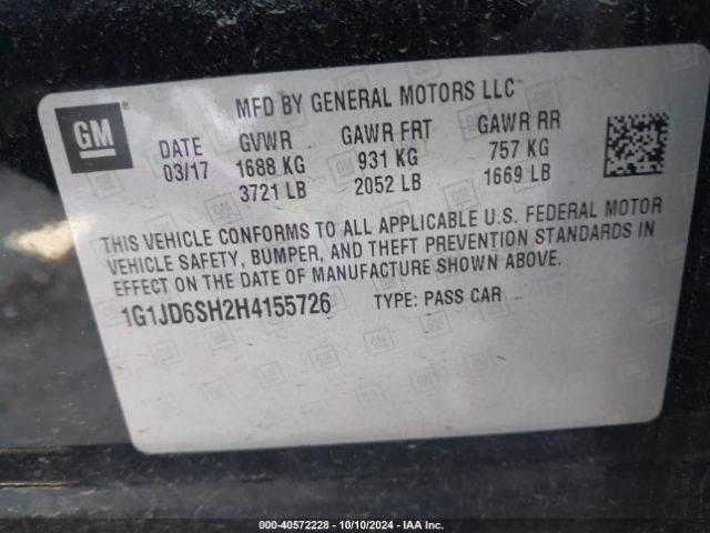 Photo 8 VIN: 1G1JD6SH2H4155726 - CHEVROLET SONIC 