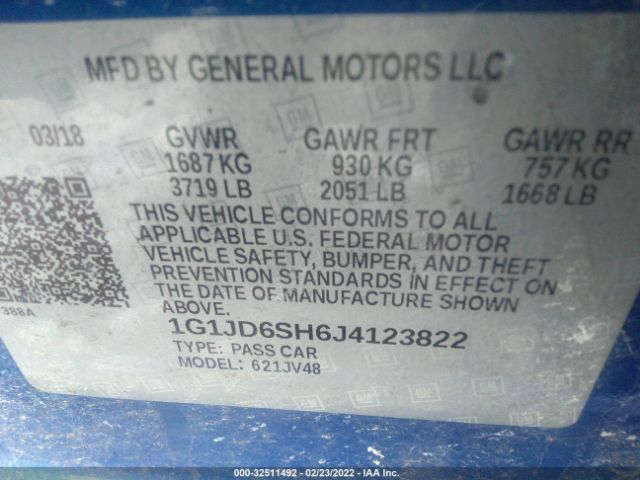 Photo 8 VIN: 1G1JD6SH6J4123822 - CHEVROLET SONIC 