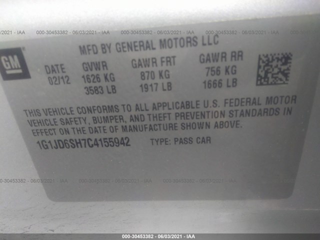 Photo 8 VIN: 1G1JD6SH7C4155942 - CHEVROLET SONIC 