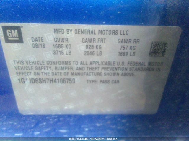 Photo 8 VIN: 1G1JD6SH7H4106750 - CHEVROLET SONIC 