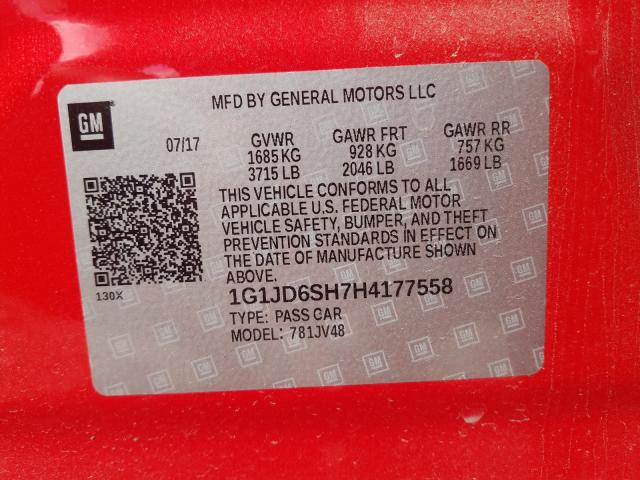 Photo 9 VIN: 1G1JD6SH7H4177558 - CHEVROLET SONIC LT 