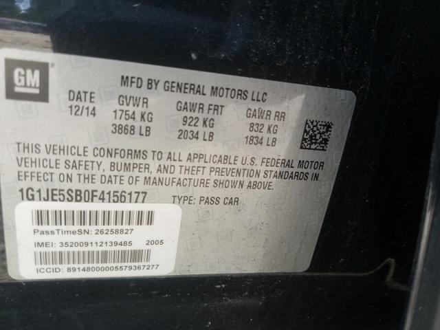 Photo 9 VIN: 1G1JE5SB0F4156177 - CHEVROLET SONIC LTZ 