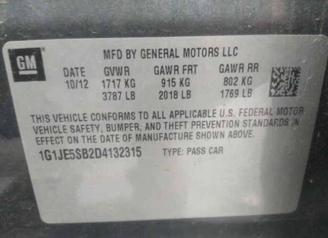 Photo 8 VIN: 1G1JE5SB2D4132315 - CHEVROLET SONIC 