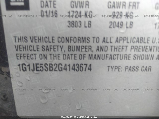 Photo 8 VIN: 1G1JE5SB2G4143674 - CHEVROLET SONIC 