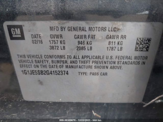 Photo 8 VIN: 1G1JE5SB2G4152374 - CHEVROLET SONIC 