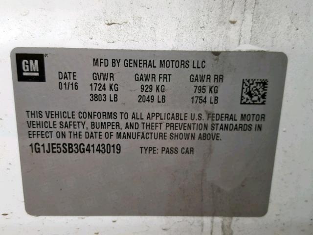 Photo 9 VIN: 1G1JE5SB3G4143019 - CHEVROLET SONIC LTZ 