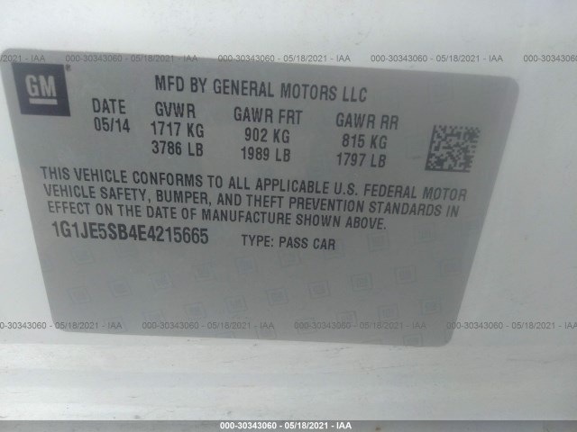 Photo 8 VIN: 1G1JE5SB4E4215665 - CHEVROLET SONIC 