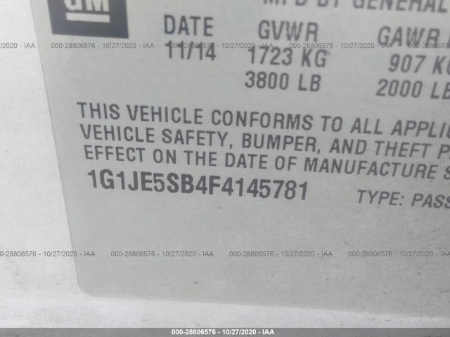 Photo 8 VIN: 1G1JE5SB4F4145781 - CHEVROLET SONIC 