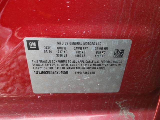 Photo 9 VIN: 1G1JE5SB5E4204058 - CHEVROLET SONIC LTZ 