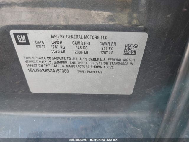 Photo 8 VIN: 1G1JE5SB5G4157388 - CHEVROLET SONIC 