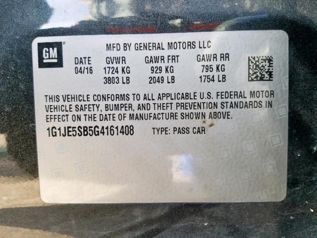 Photo 9 VIN: 1G1JE5SB5G4161408 - CHEVROLET SONIC LTZ 