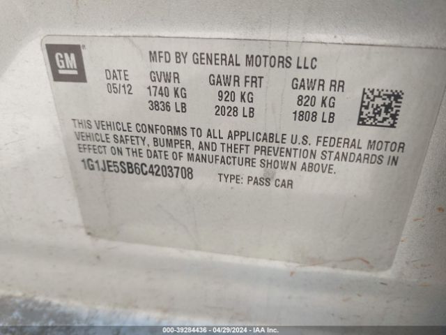 Photo 8 VIN: 1G1JE5SB6C4203708 - CHEVROLET SONIC 