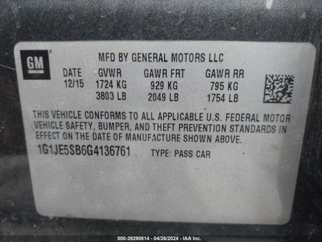 Photo 8 VIN: 1G1JE5SB6G4136761 - CHEVROLET SONIC 