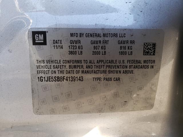 Photo 9 VIN: 1G1JE5SB8F4139143 - CHEVROLET SONIC LTZ 