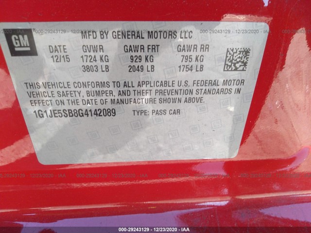 Photo 8 VIN: 1G1JE5SB8G4142089 - CHEVROLET SONIC 