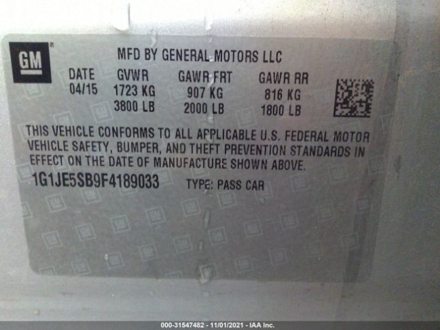 Photo 8 VIN: 1G1JE5SB9F4189033 - CHEVROLET SONIC 