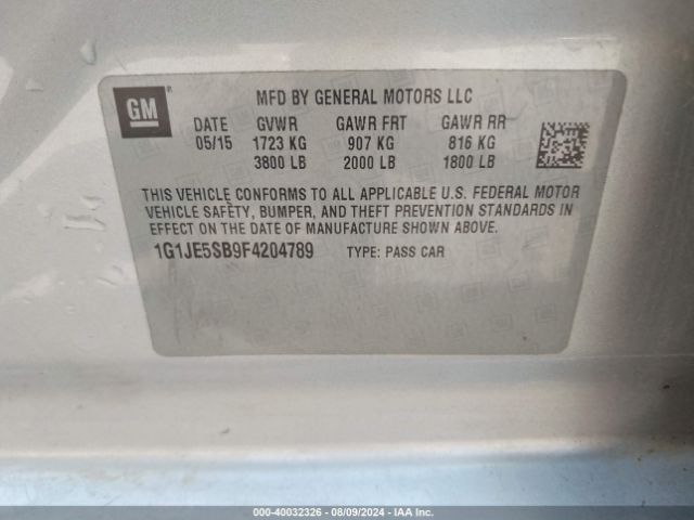 Photo 8 VIN: 1G1JE5SB9F4204789 - CHEVROLET SONIC 