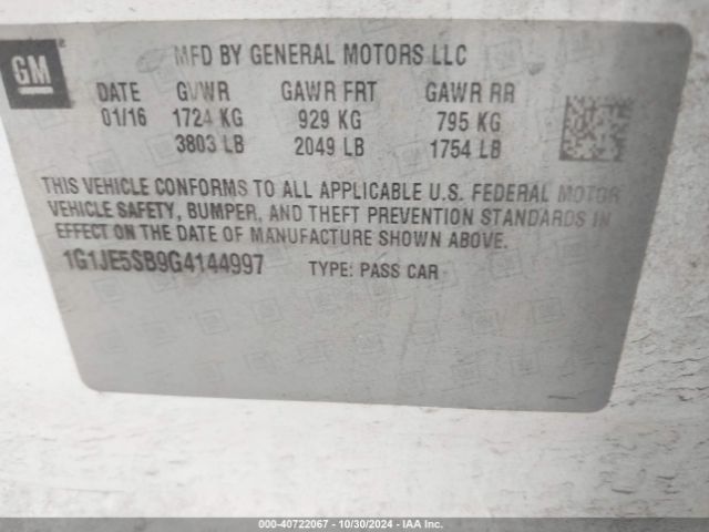 Photo 8 VIN: 1G1JE5SB9G4144997 - CHEVROLET SONIC 