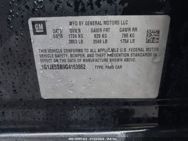 Photo 8 VIN: 1G1JE5SB9G4153862 - CHEVROLET SONIC 