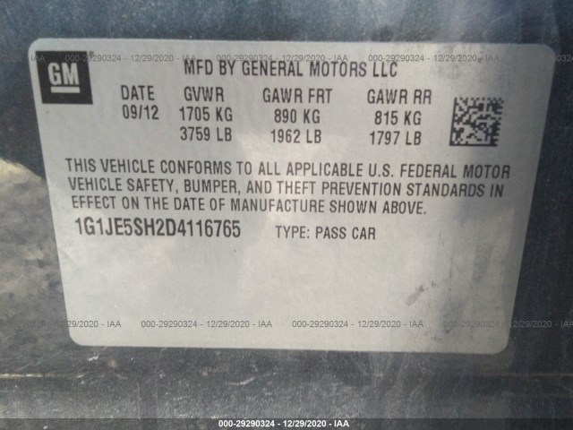 Photo 8 VIN: 1G1JE5SH2D4116765 - CHEVROLET SONIC 