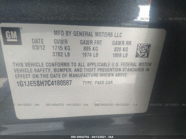 Photo 8 VIN: 1G1JE5SH7C4180587 - CHEVROLET SONIC 