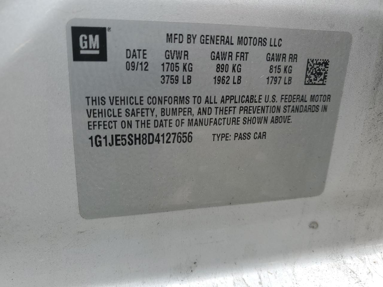 Photo 11 VIN: 1G1JE5SH8D4127656 - CHEVROLET SONIC 