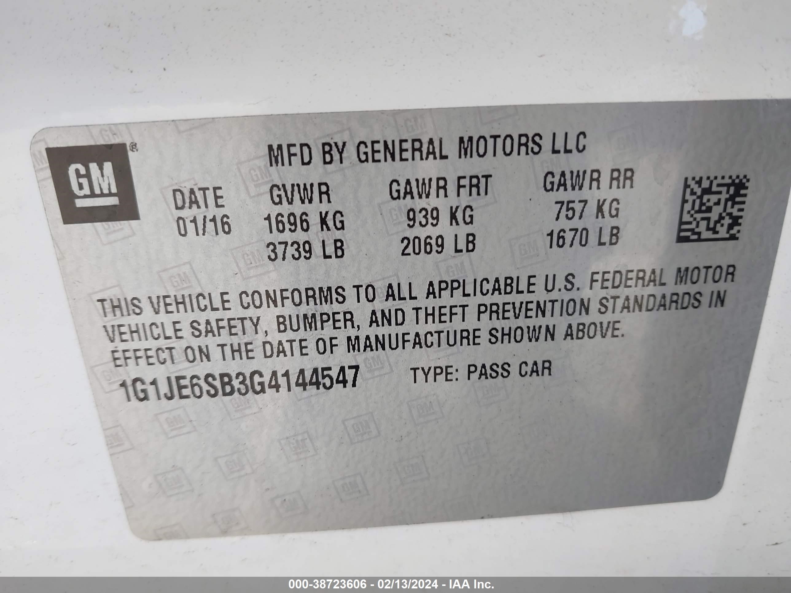 Photo 8 VIN: 1G1JE6583G4144547 - CHEVROLET SONIC 