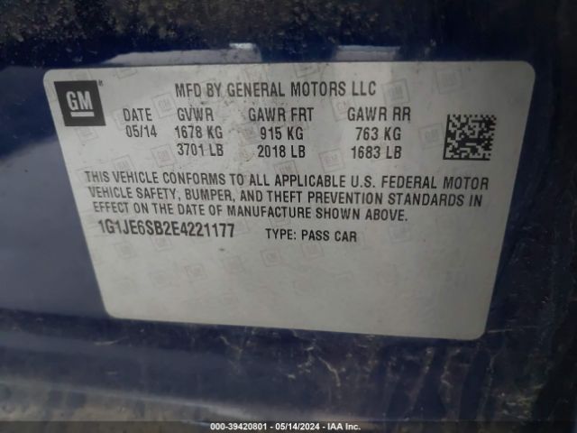 Photo 8 VIN: 1G1JE6SB2E4221177 - CHEVROLET SONIC 