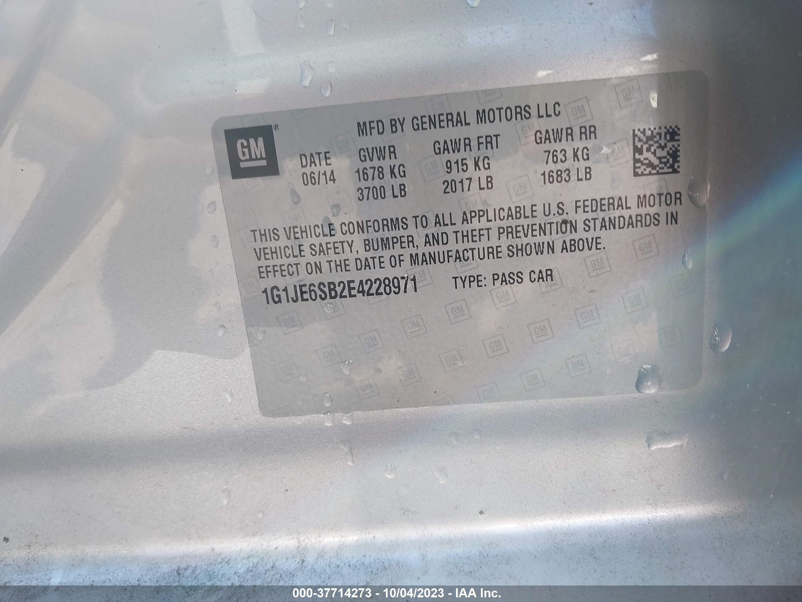 Photo 8 VIN: 1G1JE6SB2E4228971 - CHEVROLET SONIC 