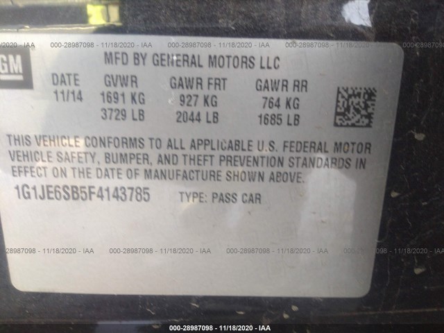 Photo 8 VIN: 1G1JE6SB5F4143785 - CHEVROLET SONIC 