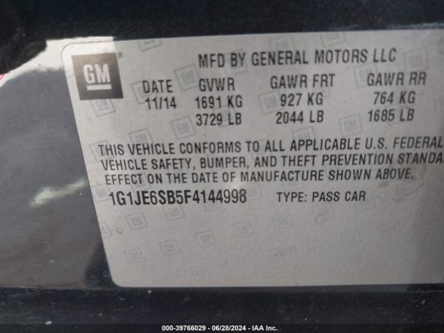 Photo 8 VIN: 1G1JE6SB5F4144998 - CHEVROLET SONIC 