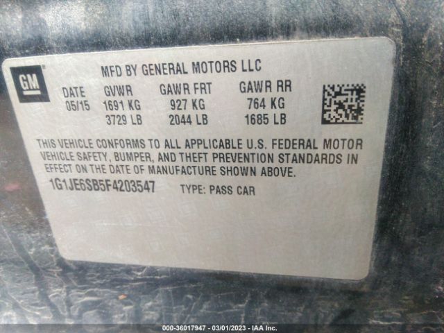 Photo 8 VIN: 1G1JE6SB5F4203547 - CHEVROLET SONIC 