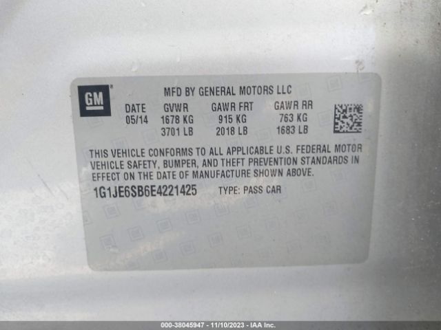 Photo 8 VIN: 1G1JE6SB6E4221425 - CHEVROLET SONIC 