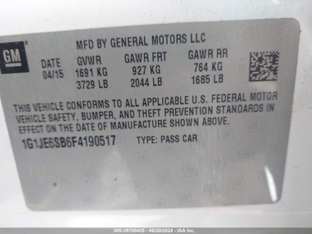 Photo 8 VIN: 1G1JE6SB6F4190517 - CHEVROLET SONIC 