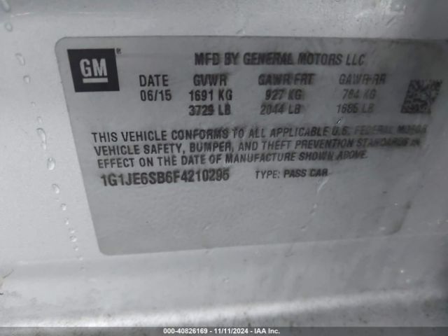 Photo 8 VIN: 1G1JE6SB6F4210295 - CHEVROLET SONIC 