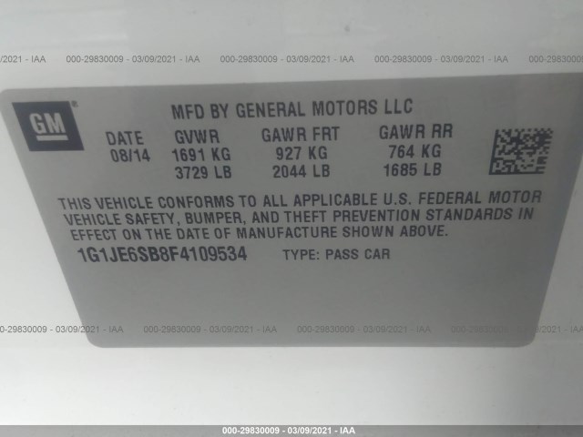 Photo 8 VIN: 1G1JE6SB8F4109534 - CHEVROLET SONIC 