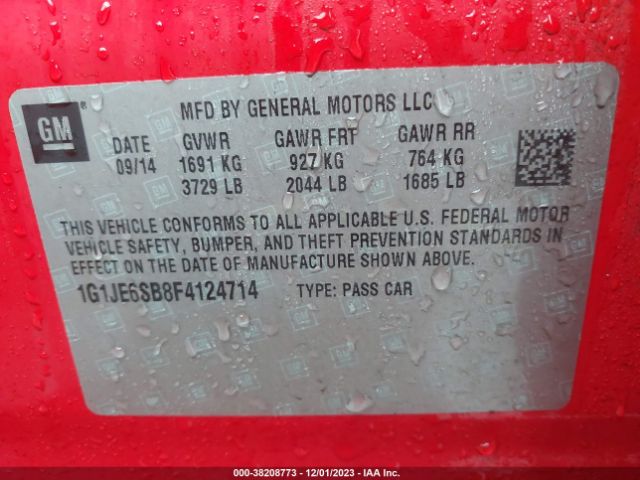 Photo 8 VIN: 1G1JE6SB8F4124714 - CHEVROLET SONIC 