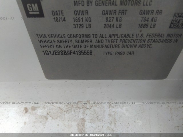 Photo 8 VIN: 1G1JE6SB9F4135558 - CHEVROLET SONIC 