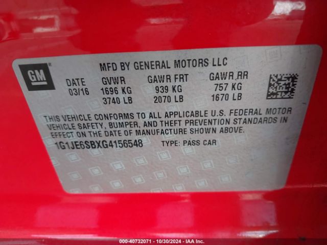 Photo 8 VIN: 1G1JE6SBXG4156548 - CHEVROLET SONIC 