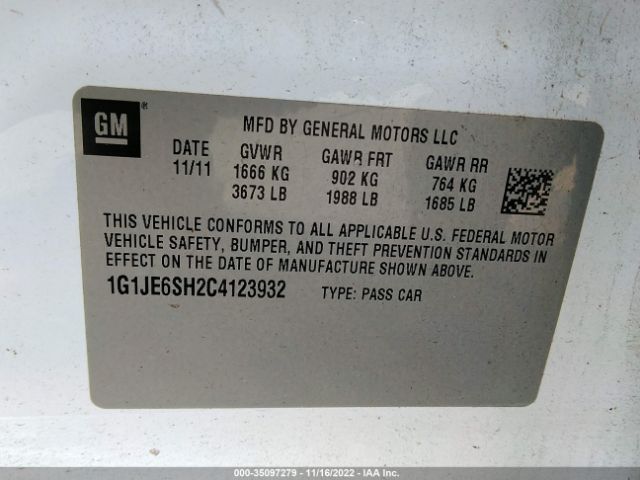 Photo 8 VIN: 1G1JE6SH2C4123932 - CHEVROLET SONIC 