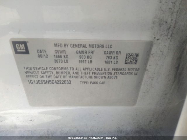 Photo 8 VIN: 1G1JE6SH5C4222633 - CHEVROLET SONIC 