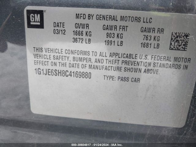 Photo 8 VIN: 1G1JE6SH8C4169880 - CHEVROLET SONIC 