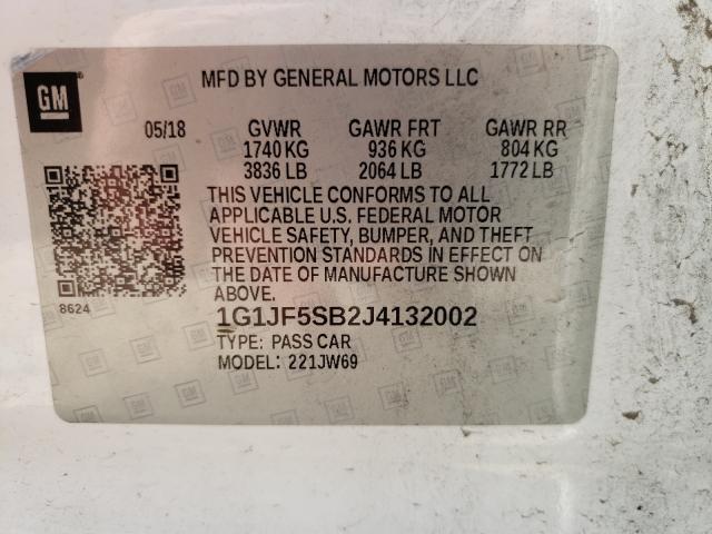 Photo 9 VIN: 1G1JF5SB2J4132002 - CHEVROLET SONIC PREM 