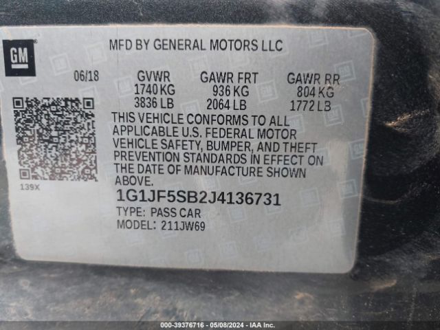 Photo 8 VIN: 1G1JF5SB2J4136731 - CHEVROLET SONIC 