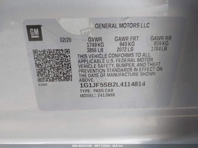 Photo 8 VIN: 1G1JF5SB2L4114814 - CHEVROLET SONIC 